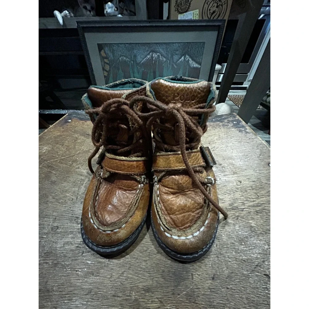 Polo Ralph Lauren Toddler 7 Brown Leather Buckle Lace Up Moc Toe Boots Ranger